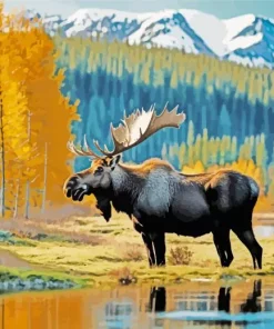 Moose Among The Trees Diamond Painting