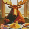 Moose Eating Pasta Diamond Painting