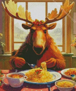 Moose Eating Pasta Diamond Painting
