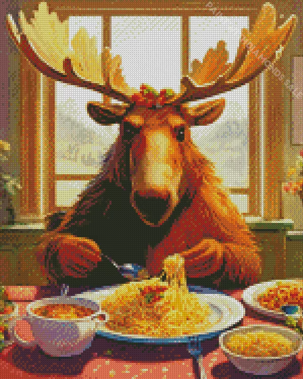 Moose eating pasta Diamond By Numbers Moose Eating Pasta Diamond Painting