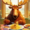 Moose Eating Pasta Diamond Painting