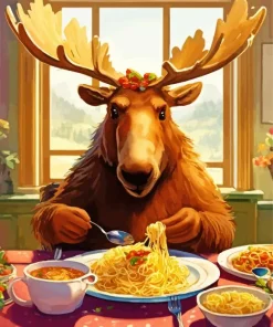 Moose Eating Pasta Diamond Painting
