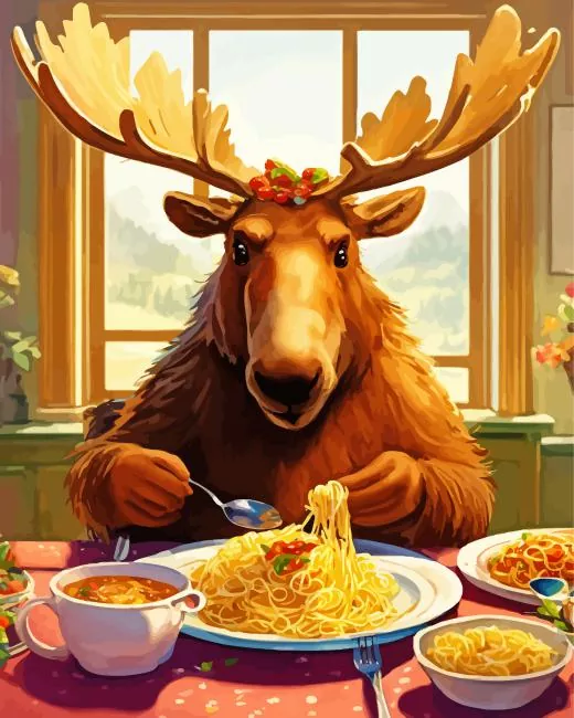 Moose eating pasta Diamond Paintings Moose Eating Pasta Diamond Painting