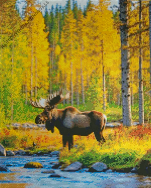 Moose in a forest Diamond By Numbers Moose In A Forest Diamond Painting