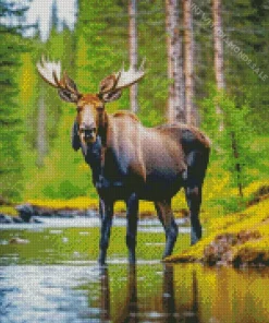 Moose In A Lake Diamond Painting