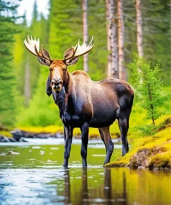 Moose In A Lake Diamond Painting