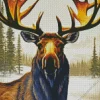 Moose In A Snowy Landscape Diamond Painting