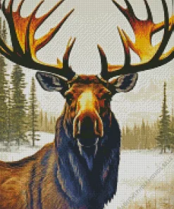 Moose In A Snowy Landscape Diamond Painting