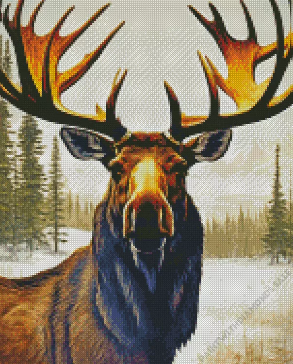 Moose in a snowy landscape Diamond By Numbers Moose In A Snowy Landscape Diamond Painting