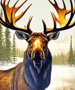 Moose In A Snowy Landscape Diamond Painting