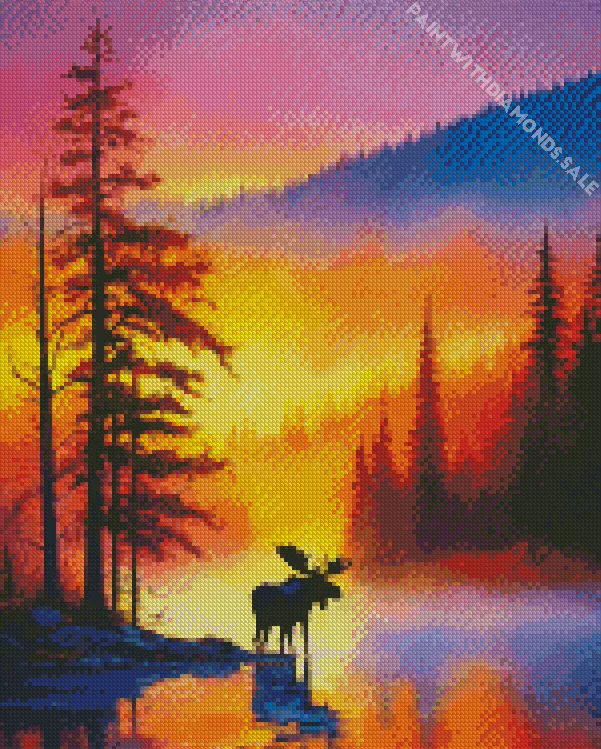 Moose silhouette Diamond By Numbers Moose Silhouette Diamond Painting