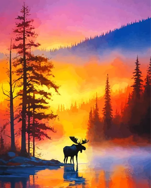 Moose silhouette Diamond Paintings Moose Silhouette Diamond Painting