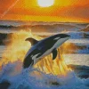 Orca Whale And Sunset Diamond Painting