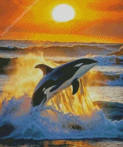 Orca Whale And Sunset Diamond Painting