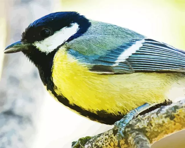 Parus Bird close up Diamond With Numbers Parus Bird Close Up Diamond Painting