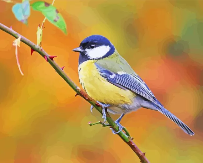 Parus Bird on a branch Diamond With Numbers Parus Bird On A Branch Diamond Painting