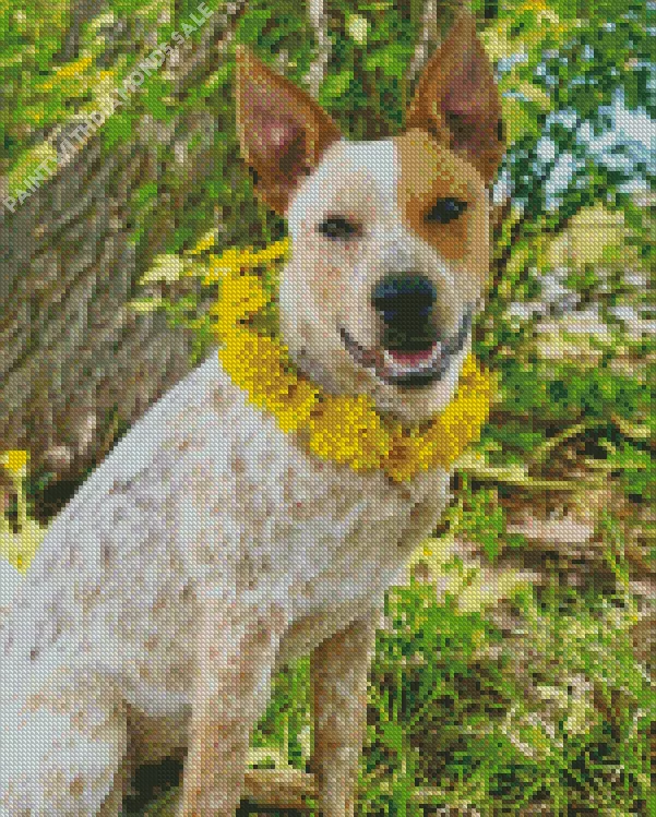 Red Heeler and yellow flowers Diamond Dotz Red Heeler And Yellow Flowers Diamond Painting