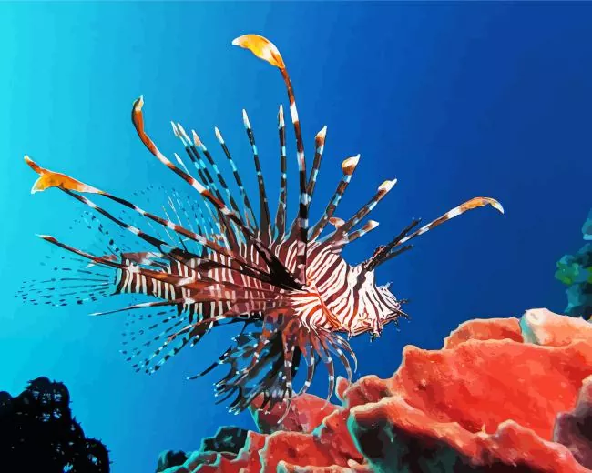 Red lionfish art Diamond With Numbers Red Lionfish Art Diamond Painting
