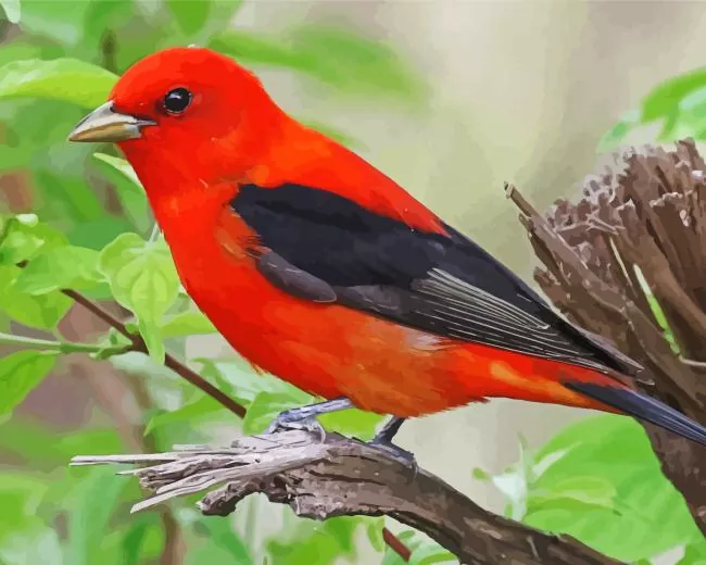 Scarlet Tanager bird on a tree Diamond By Numbers Scarlet Tanager Bird On A Tree Diamond Painting
