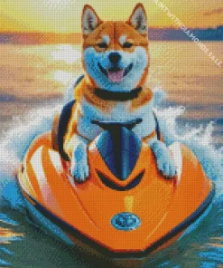 Shiba Inu On A Jet Ski Diamond Painting