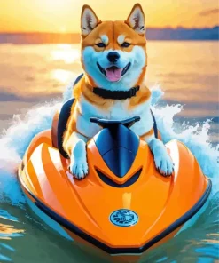 Shiba Inu On A Jet Ski Diamond Painting