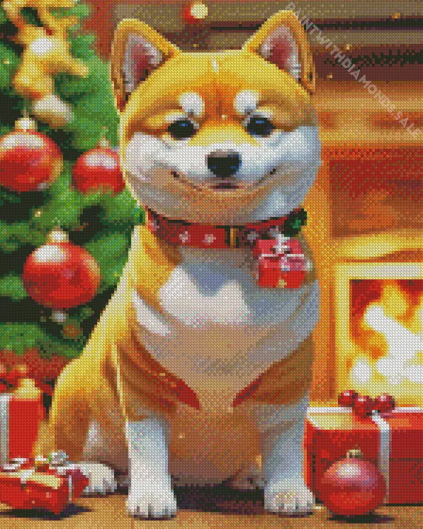 Shiba Inu with christmas gifts Diamond By Numbers Shiba Inu With Christmas Gifts Diamond Painting