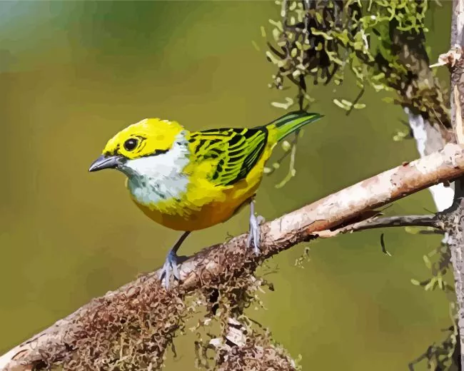 Silver Throated Tanager on a branch Diamond Paintings Silver Throated Tanager On A Branch Diamond Painting