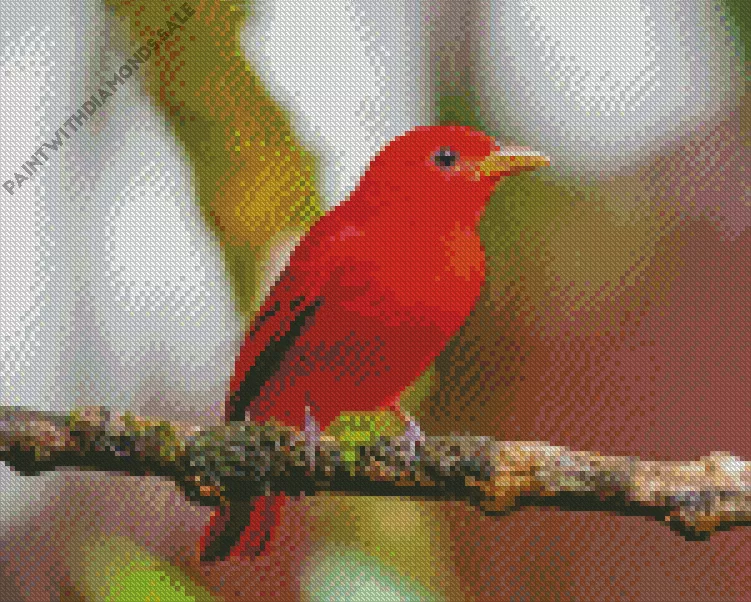 Summer Tanager Bird on a stick Diamond Dotz Summer Tanager Bird On A Stick Diamond Painting