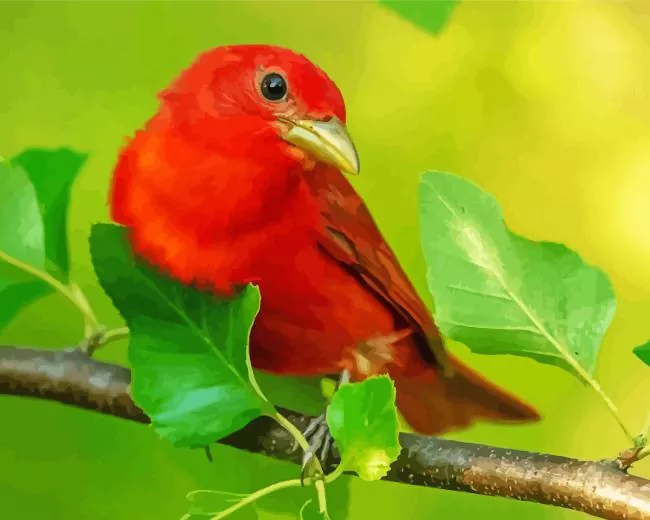 Summer Tanager on a branch Diamond Paintings Summer Tanager On A Branch Diamond Painting