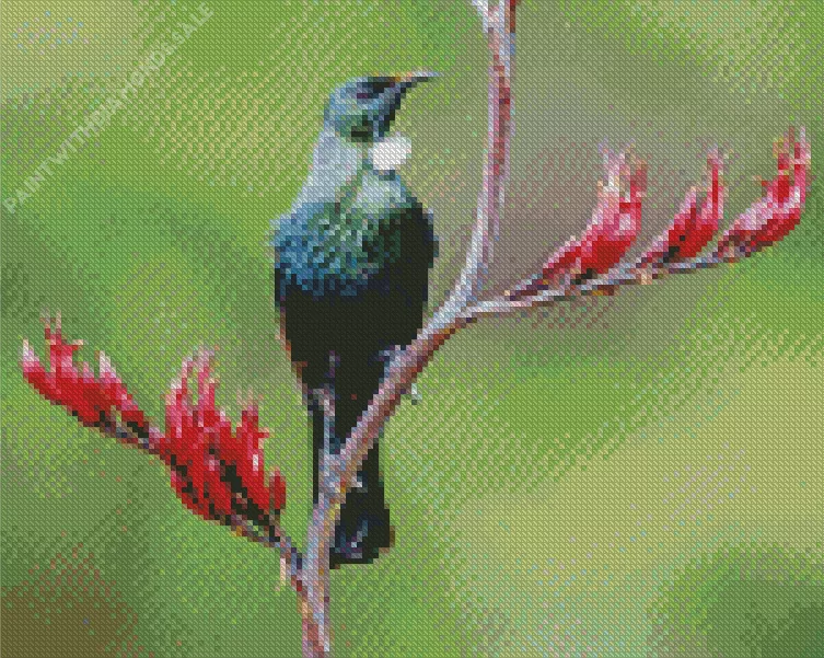 Tui bird on a branch Diamond By Numbers Tui Bird On A Branch Diamond Painting