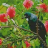 Tui Bird On A Floral Tree Diamond Painting