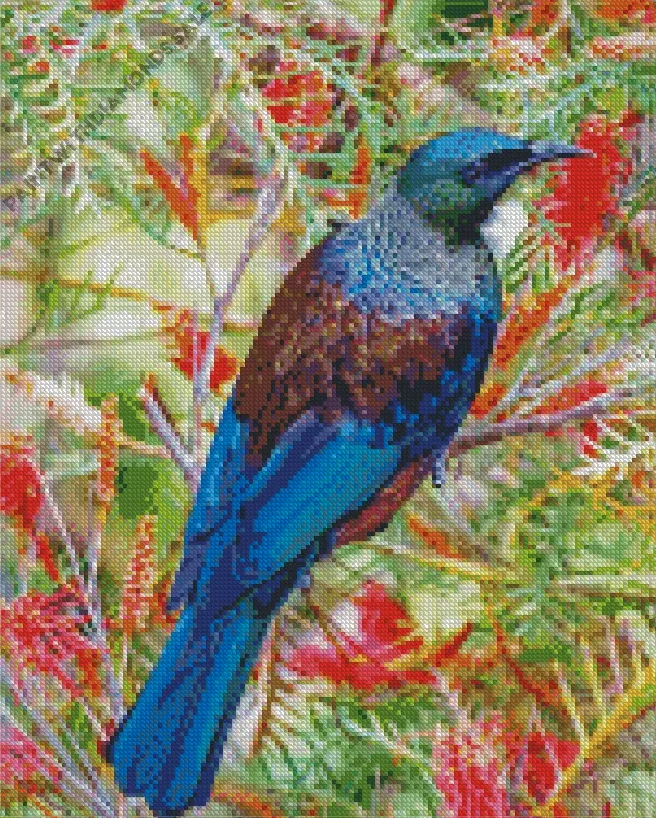 Tui bird on tree branches Diamond By Numbers Tui Bird On Tree Branches Diamond Painting