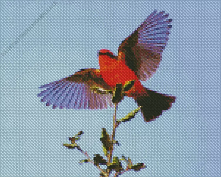 Vermilion Flycatcher flying Diamond By Numbers Vermilion Flycatcher Flying Diamond Painting