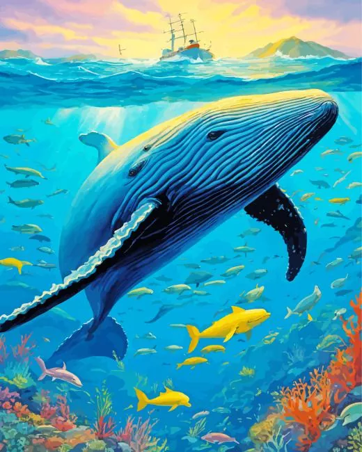 Whale and fish Diamond With Numbers Whale And Fish Diamond Painting