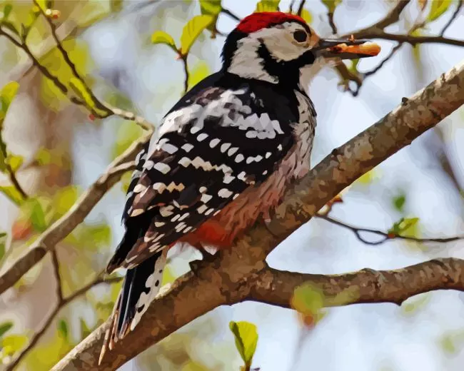 White backed woodpecker Diamond Paints White Backed Woodpecker Diamond Painting