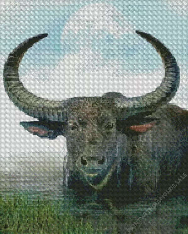 Wild water buffalo in a lake Diamond By Numbers Wild Water Buffalo In A Lake Diamond Painting