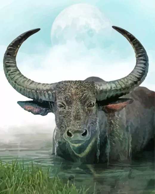 Wild water buffalo in a lake Diamond Paintings Wild Water Buffalo In A Lake Diamond Painting