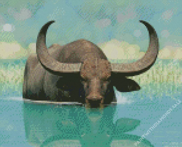 Wild water buffalo in water reflection Diamond By Numbers Wild Water Buffalo In Water Reflection Diamond Painting