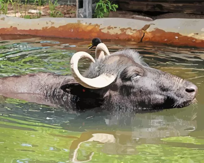 Wild water buffalo swimming Diamond Paintings Wild Water Buffalo Swimming Diamond Painting