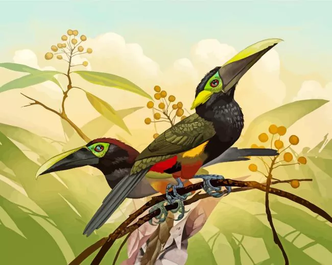 Yellow Eared Toucanet birds Diamond By Numbers Yellow Eared Toucanet Birds Diamond Painting