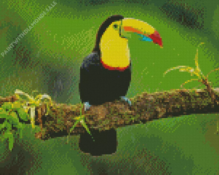 Yellow Eared Toucanet in rain Diamond Dotz Yellow Eared Toucanet In Rain Diamond Painting