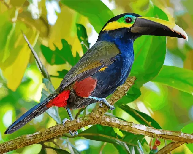 Yellow Eared Toucanet on a tree Diamond By Numbers Yellow Eared Toucanet On A Tree Diamond Painting