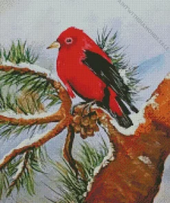 Abstract Scarlet Tanager Diamond Painting