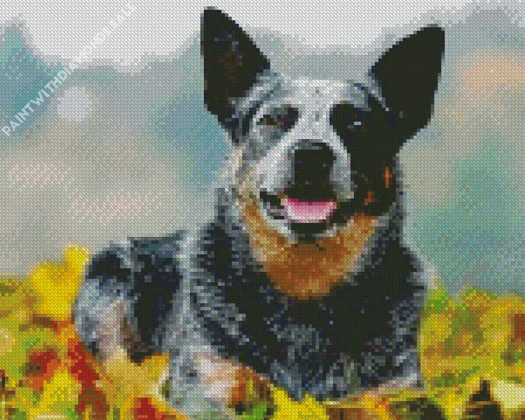 australian cattle dog Diamond Dotz Cute Australian Cattle With Leaves Diamond Painting