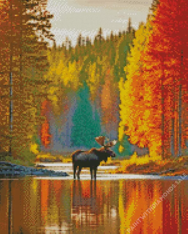 autumn forest and Moose Diamond By Numbers Autumn Forest And Moose Diamond Painting