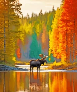 Autumn Forest And Moose Diamond Painting