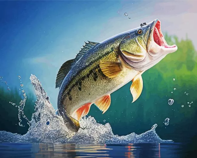 big fish jumping in water Diamond With Numbers Big Fish Jumping In Water Diamond Painting
