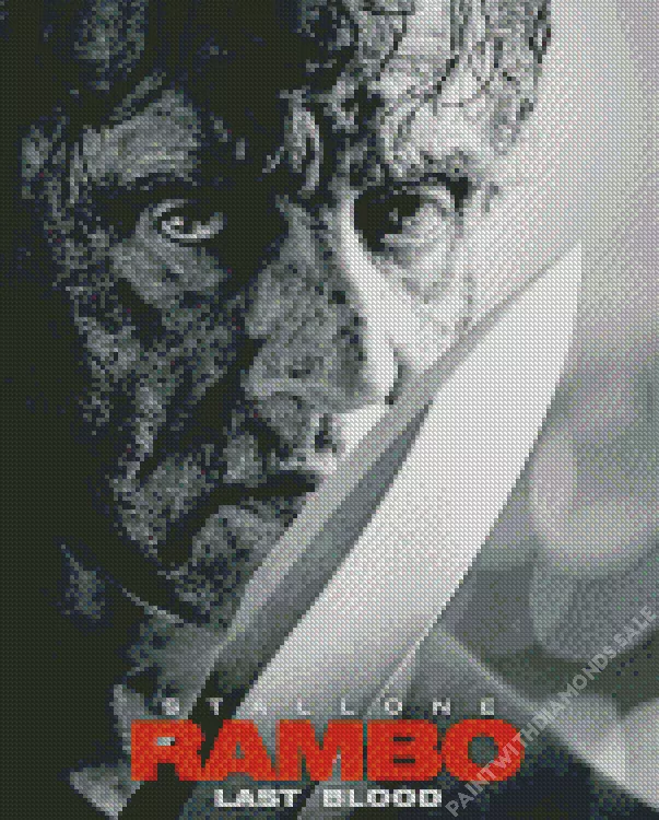 black and white Rambo poster Diamond Paints Black And White Rambo Poster Diamond Painting