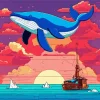 Blue Whale And Pink Sunset Diamond Painting