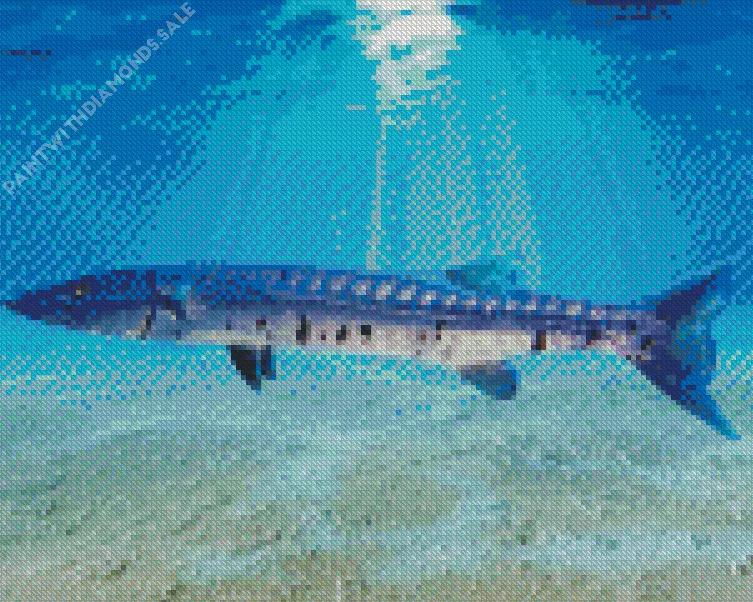 blue tailed Barracuda Fishing Diamond With Numbers Blue Tailed Barracuda Fishing Diamond Painting